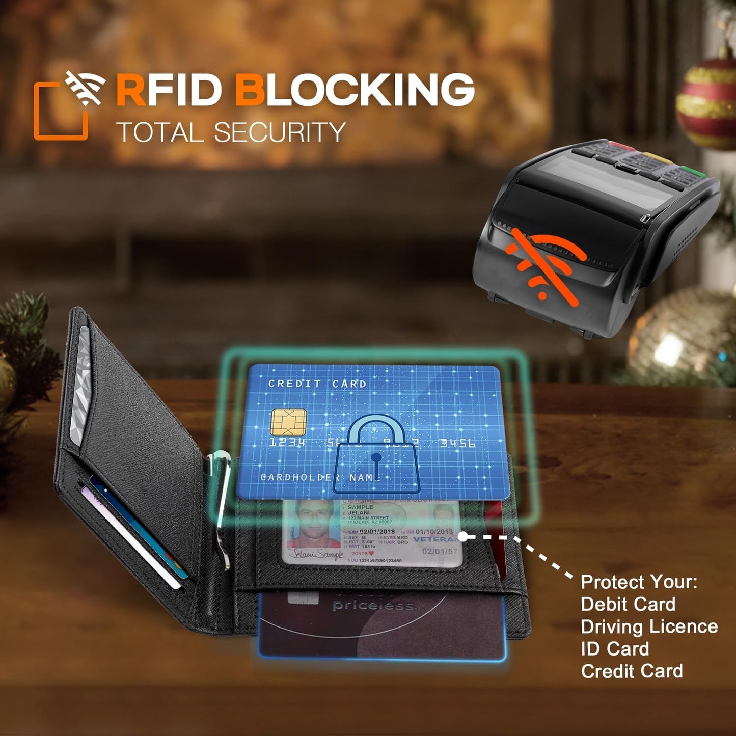 Slim Money Clip Wallets for Men RFID Blocking 11 Card Holder Minimalist Small Thin Carbon Leather Bifold Mens Front Pocket Wallet Gift Box