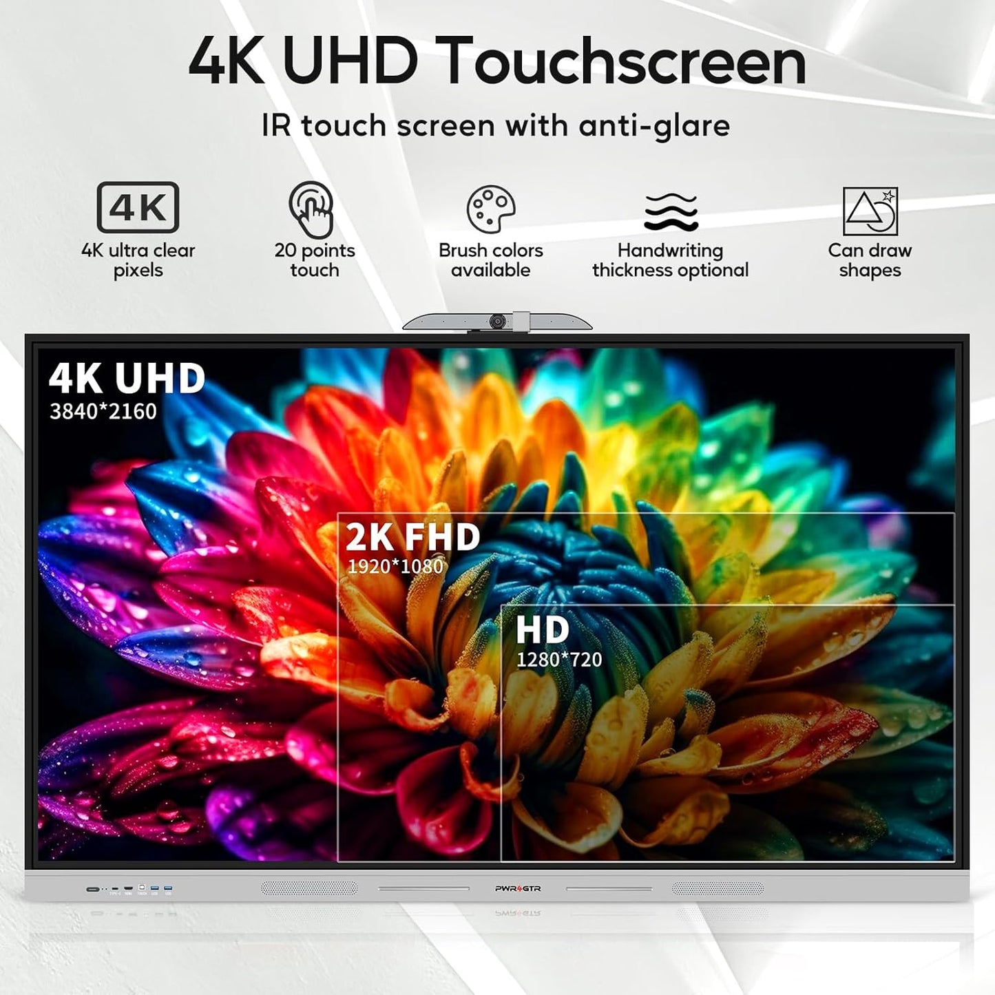 65 inch Smart Board Interactive Whiteboard with 48MP AI Tracking Camera 100W Soundbar 4K UHD All in One Smartboard for Classroom Home Office Android 14 8+128GB (Wall Mount Included)