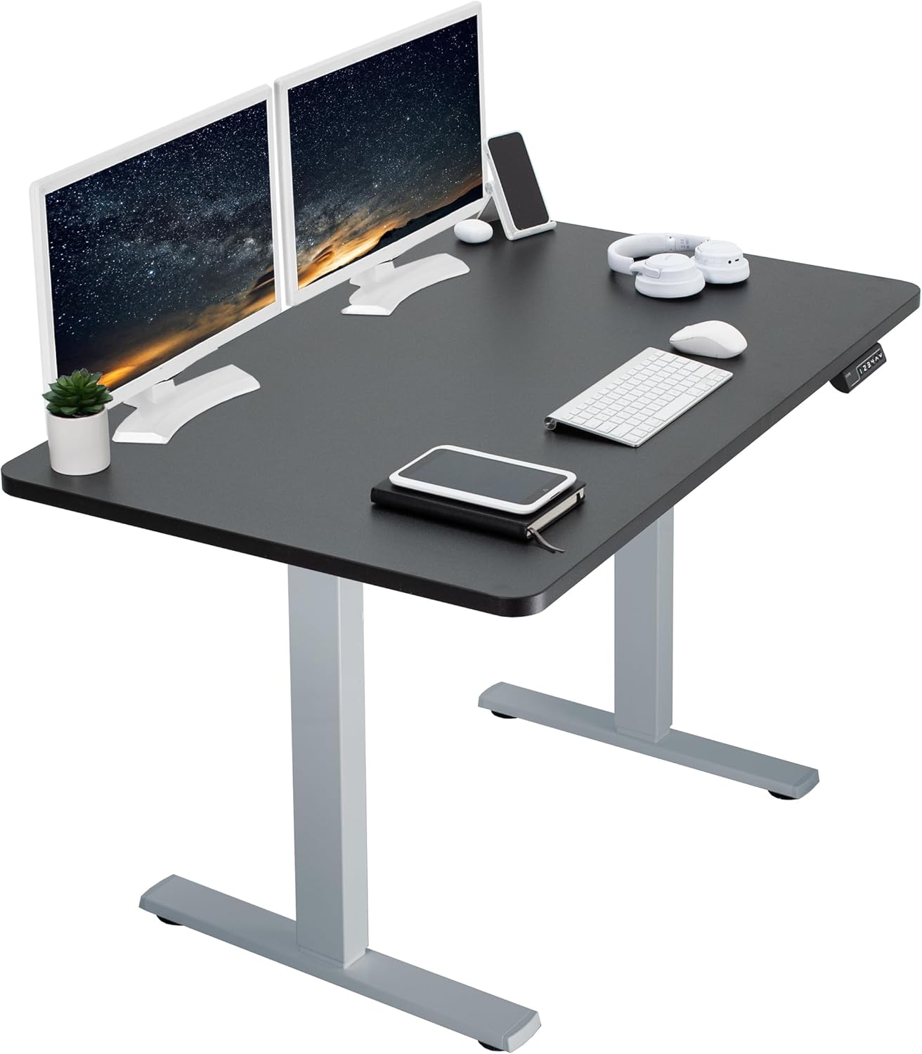 VIVO Electric 48 x 30 in Standing Desk, Memory Height Adjustment, 1B Series, One-Piece Black Top, Gray Frame, DESK-KIT-1G5B