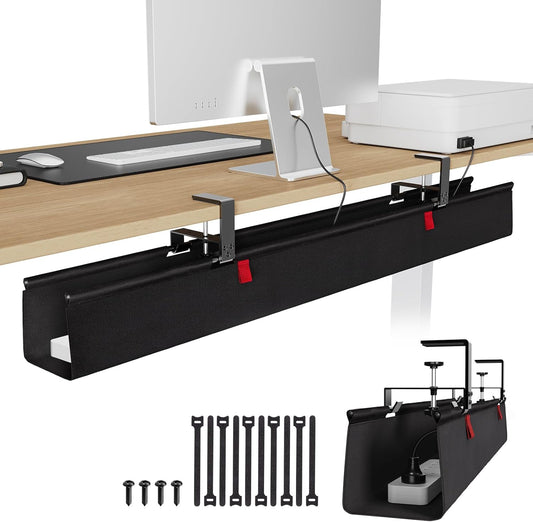 KEEGH Extra Large 48" Under Desk Cable Management Tray - Under Desk Cord Management - Clamp/Screw Mount - Support Upto 70lbs - Fabric Wire Management - Cable Raceways Tray Cord Hiders for Office/Home