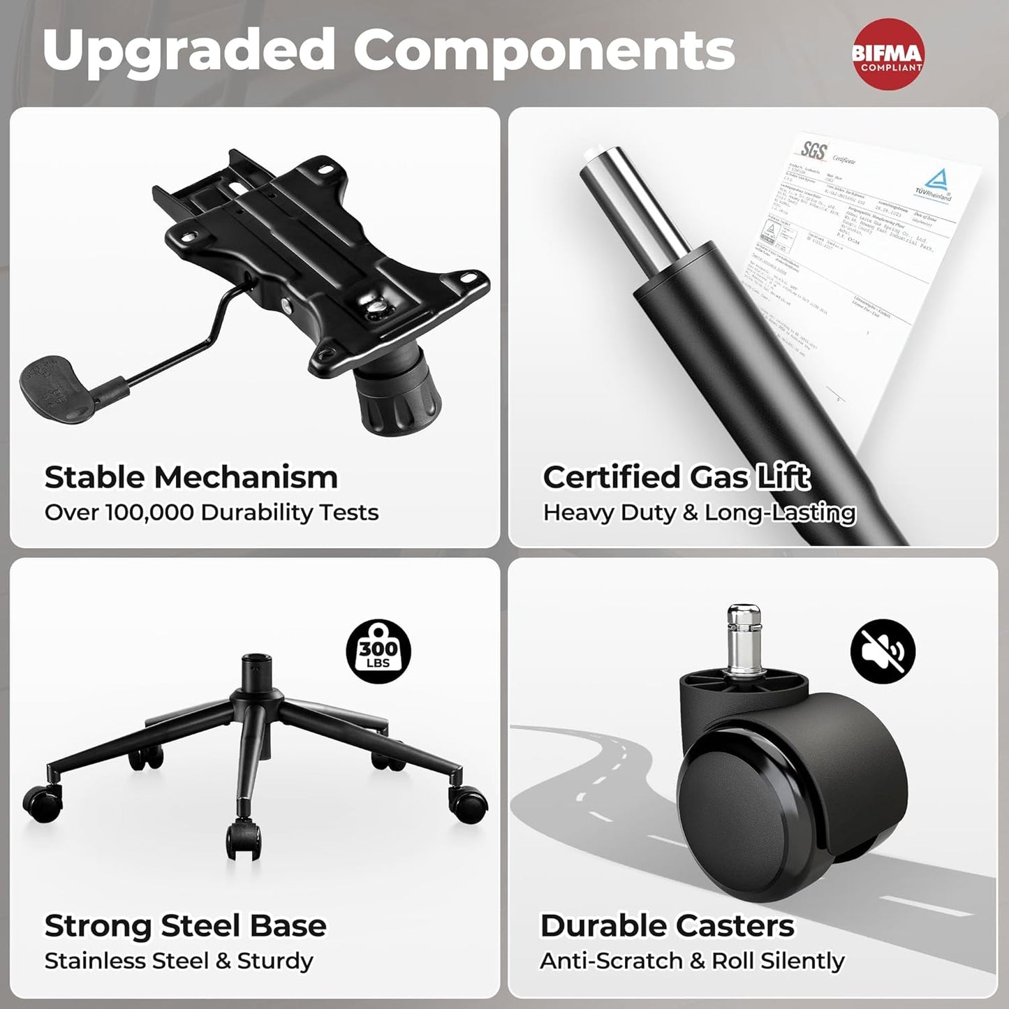 ovios Ergonomic Home Office Chair, Mid-Century Modern Faux Leather Chairs with Thickened Cushions, Comfy High Back Swivel Rolling Executive Computer Armchair (Black, PU Leather)