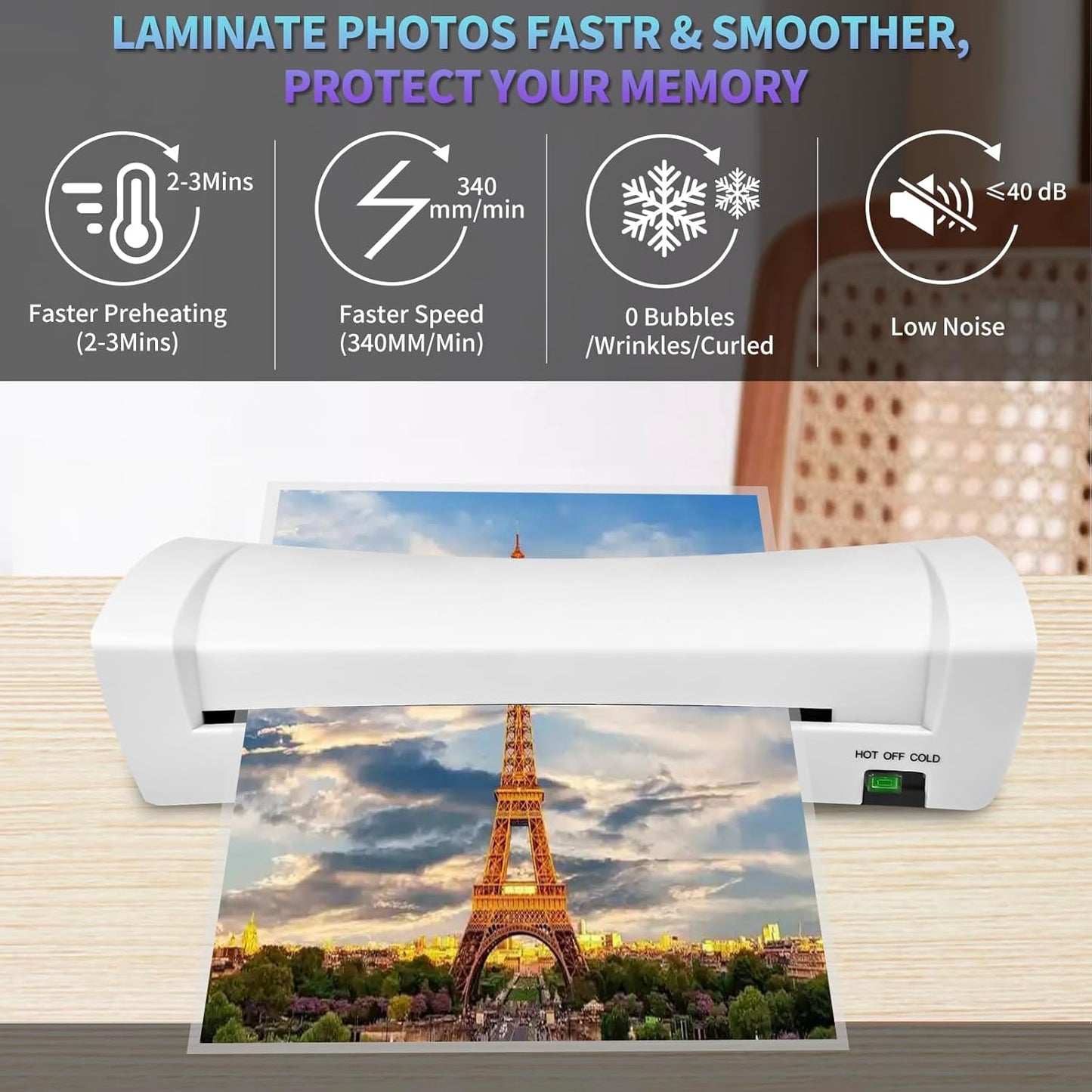 9 Inch Laminator Machine for Documents and Photos, 6 in1 A4 Thermal Laminator Machine with Never Jam Technology, 15 Laminating Sheets, 5 Mil Thick, Use for Home Office School