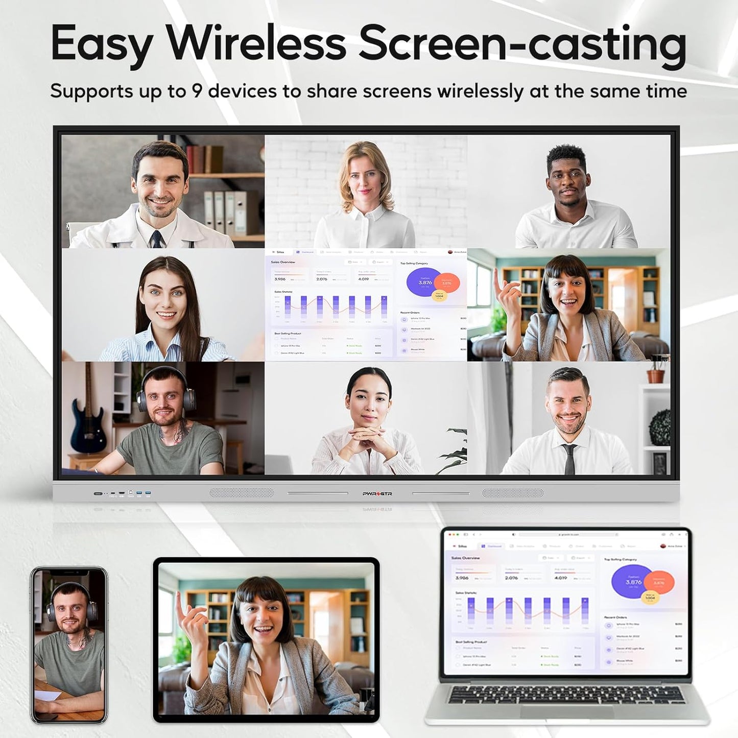 65 inch Smart Board Interactive Whiteboard with 48MP AI Tracking Camera 100W Soundbar 4K UHD All in One Smartboard for Classroom Home Office Android 14 8+128GB (Wall Mount Included)