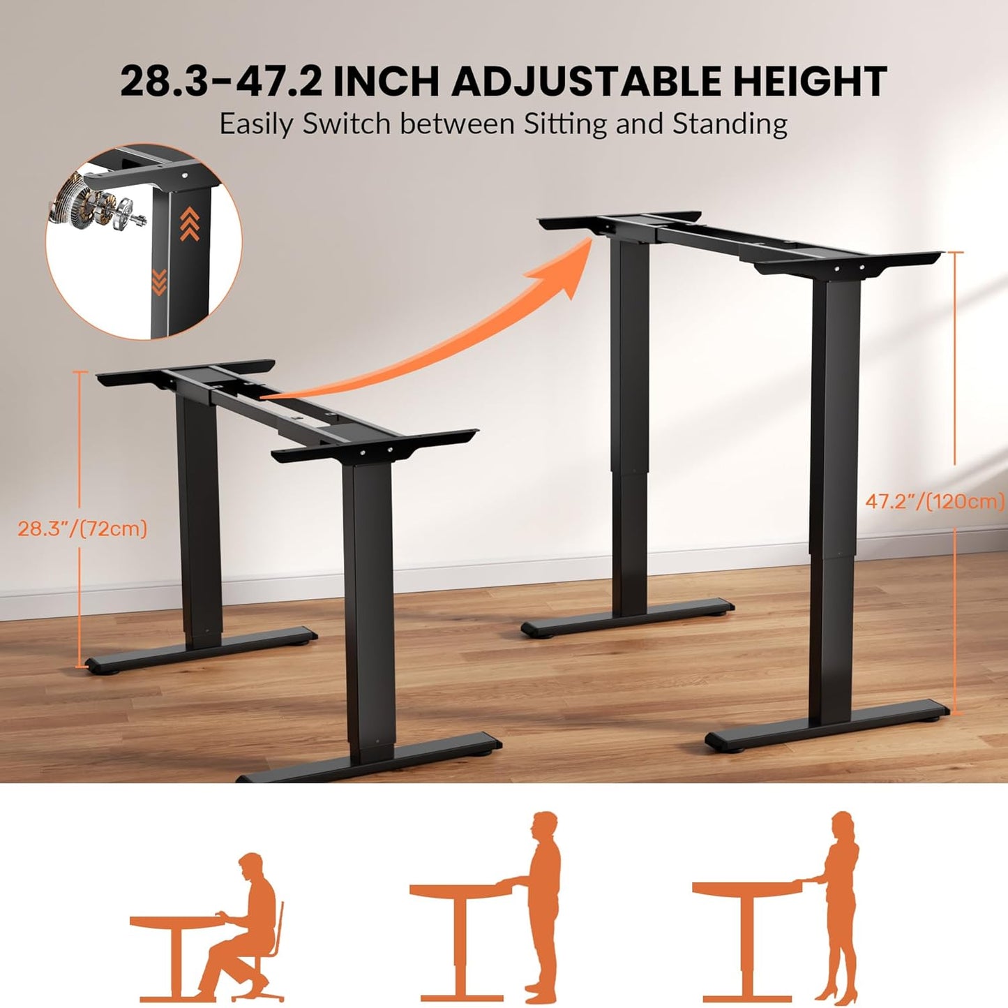 Dual Motor Electric Standing Desk Frame,Height Adjustable Desk Legs with 330 lbs Capacity,Ergonomic Sit Stand Up Base Workstation for Home Office,Black Frame Only