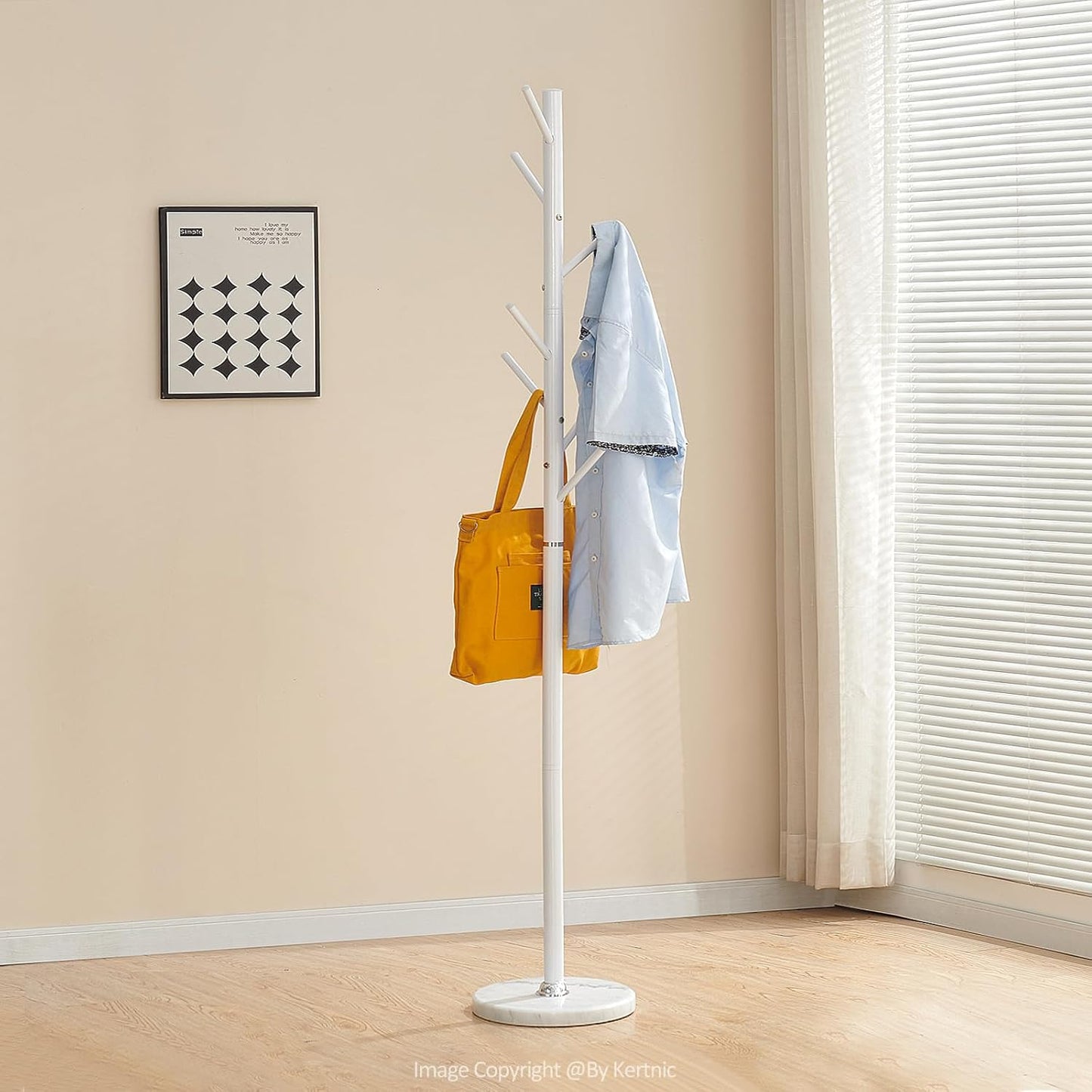 Kertnic Modern Coat Rack Freestanding with Natural Marble Base & Sturdy Metal Frame, 7 Hooks Hall Tree for Jackets, Hats, Bags, Entryway Organizer for Bedroom, Living Room, Closet (7 hooks-White)