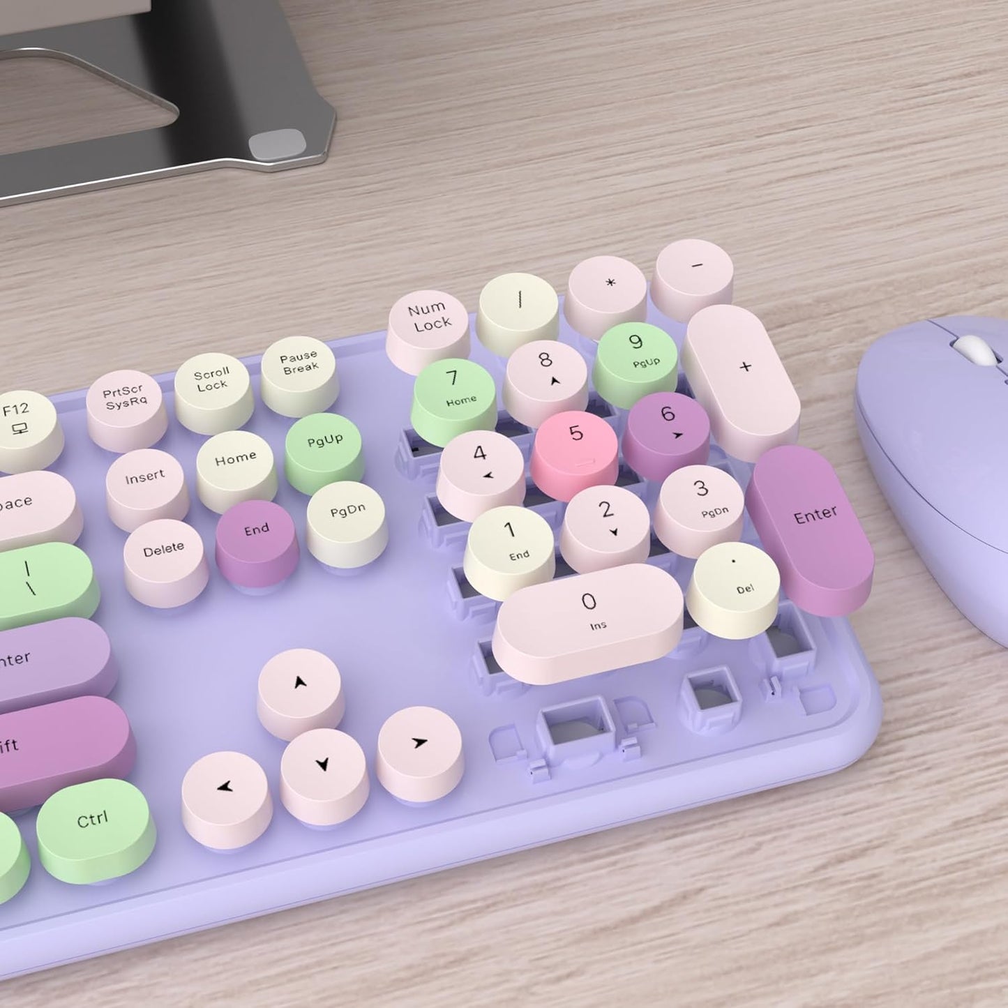 UBOTIE Colorful Computer Wireless Keyboard Mouse Combos, Typewriter Flexible Keys Office Full-Sized Keyboard, 2.4GHz Dropout-Free Connection and Optical Mouse (Purple-Colorful)