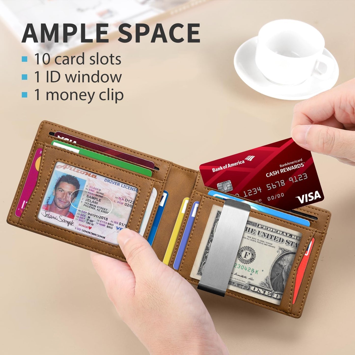 RUNBOX Money Clip Slim Wallets for Men RFID Blocking 11 Card Holder Minimalist Small Leather Bifold Men's Front Pocket Wallet Gift Box