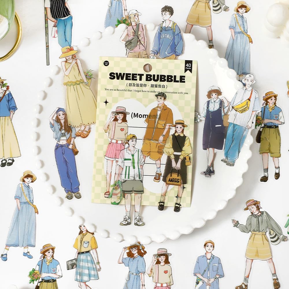 Alideco 120pcs Scrapbook Stickers Kawaii Sweet Girls People Boys Journaling Scrapbooking Junk Journal Crafts Embelishment Decoration Diary Stickers (mujijieshini)