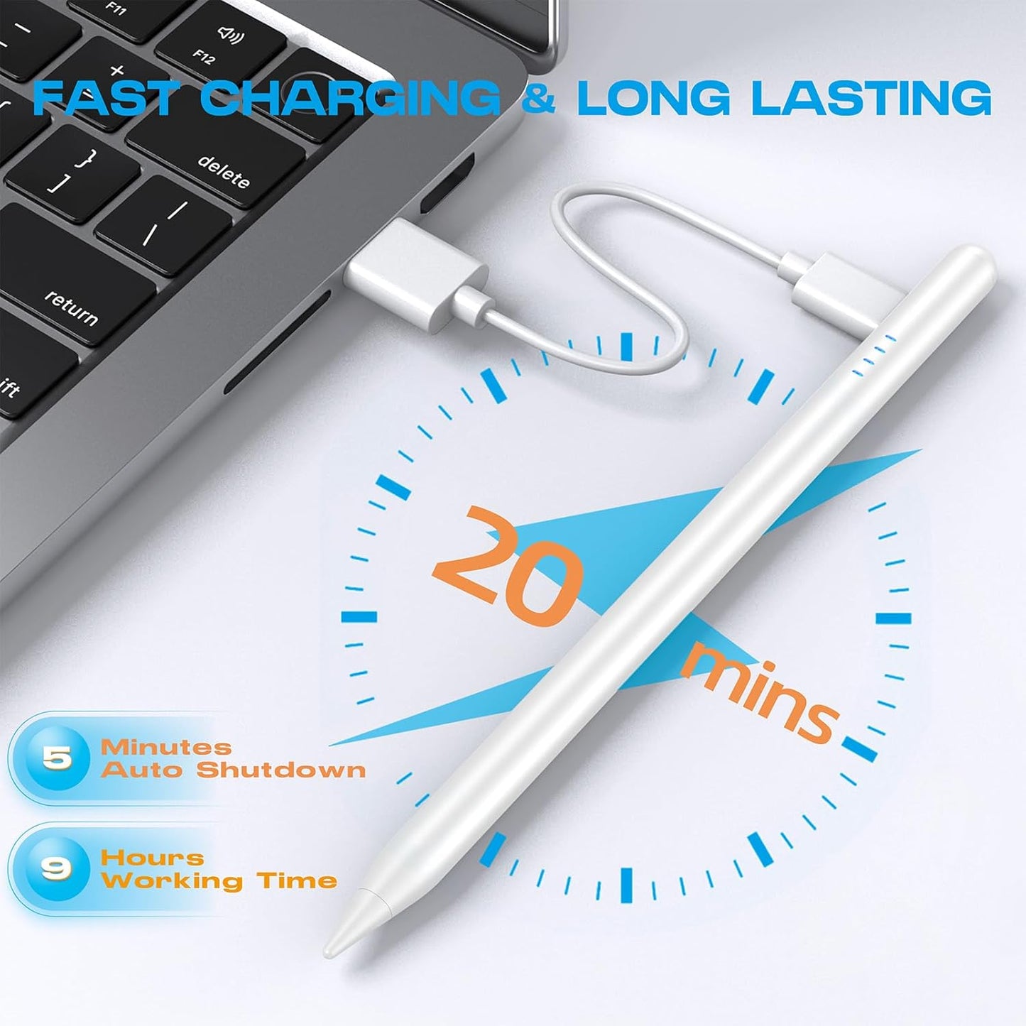 Stylus Pen for iPad 2018-2025, 20-Mins Fast Charge for Apple Pencil with Tilt & Palm Rejection, Active Digital Pens Compatible with iPad 6-10th Gen/A16, Pro 13"/12.9"/11”/M4, Air 3/4/5/M2/M3, Mini 5/6