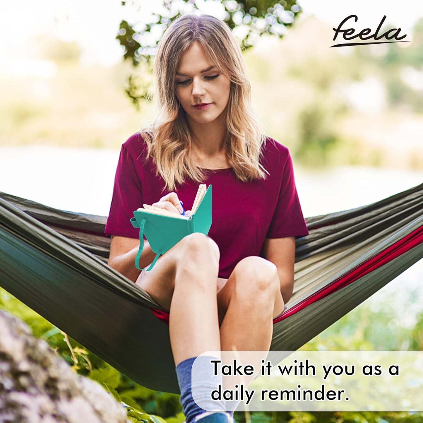 feela 3 Pack Pocket Small Notebook Journals, Mini Cute Memo Notepad Hardcover College Ruled Lined Journals with Pen Holder for Women Girls Office School, with 3 Black Pens, 3.5”x 5.5”, A6, Aqua