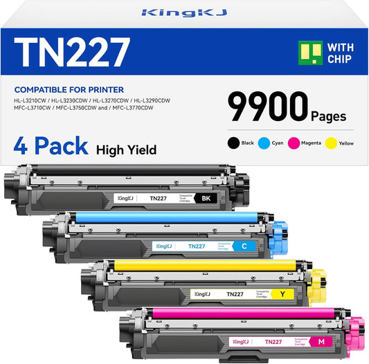 TN227 Toner Cartridge Set 4-Pack Black Color Replacement for Brother TN-227 TN223 Compatible with HL-L3270CDW HL-L3210CW MFC-L3770CDW HL-L3290CDW MFC-L3750CDW L3710CW HL-L3230CDW L3230CDN Printer Ink