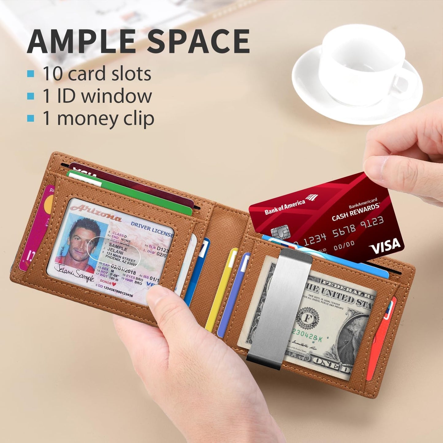 RUNBOX Money Clip Slim Wallets for Men RFID Blocking 11 Card Holder Minimalist Small Leather Bifold Men's Front Pocket Wallet Gift Box