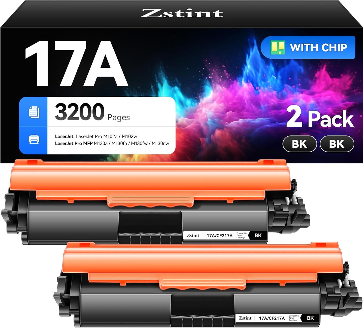 17A Black Toner Cartridge 2-Pack High Yield with Chip Replacement for HP 17A CF217A Toner Cartridges Compatible with HP LaserJet Pro MFP M130fn M130fw M130nw M130a M102w M102a M130 M102 Series Printer