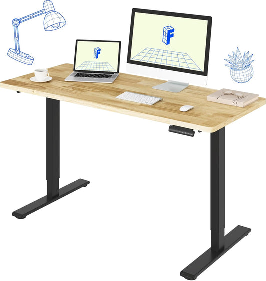 FLEXISPOT E3 Solid Wood Dual Motor Standing Desk 55x24 Inch Whole-Piece Board Electric Height Adjustable Stand Up Desk (Black Frame + Rubber Wood Desktop)