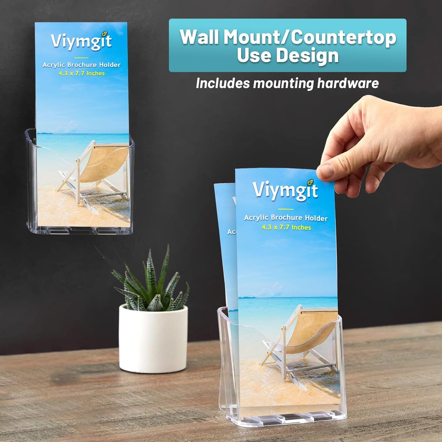 Brochure Holder Stand, 2 Pack 4 inches Acrylic Pamphlet Display Stand Wall Mount/Countertop, Clear Plastic Trifold Rack Card Holder for Organizer Flyer, Leaflets, Document, Literature