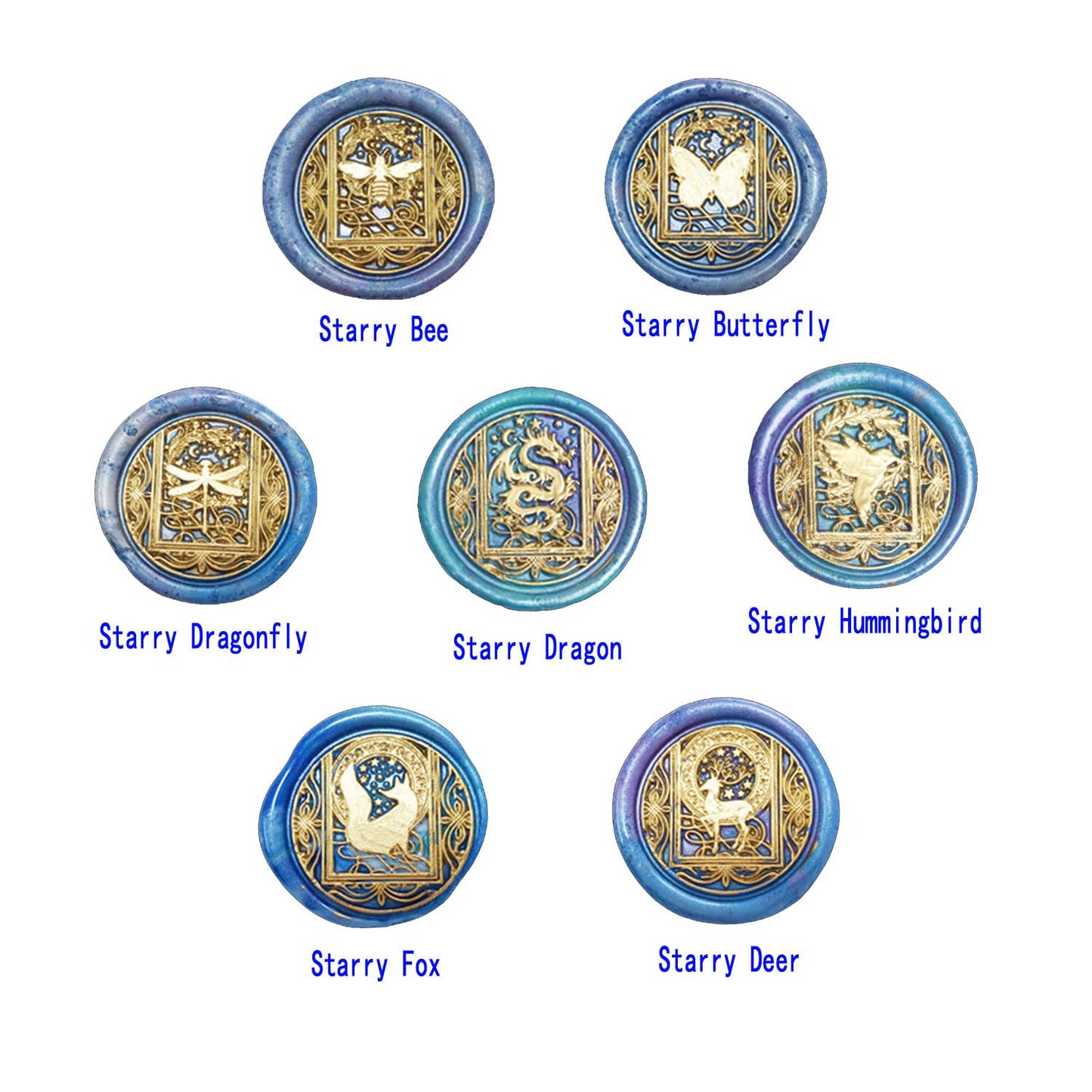 Animal Wax Seal Stamp Set with 7 Removable Brass Heads and 1 Wooden Handle - Starry Butterfly Dragonfly Bee Dragon Sealing Wax Stamp for Cards Invitations