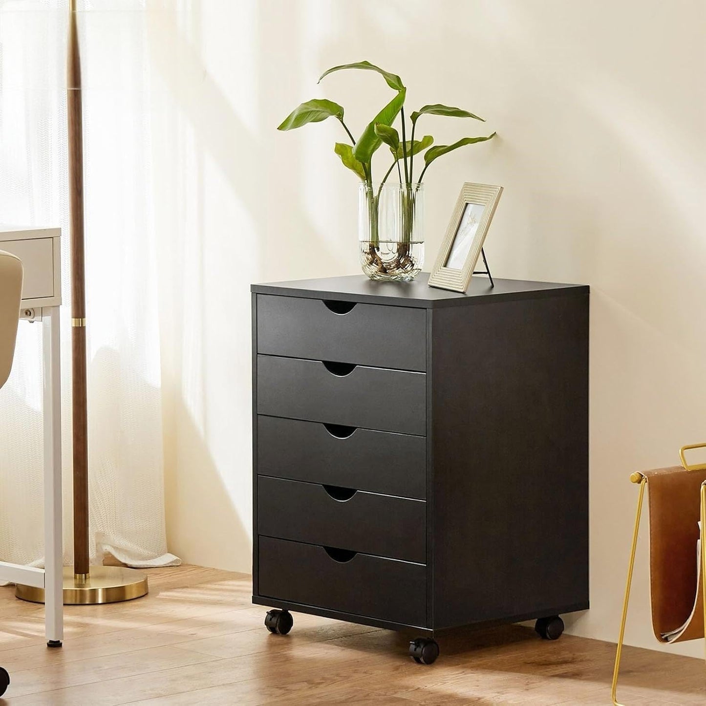 5 Drawer Chest, Dressers Storage Cabinets Wooden Dresser Mobile Cabinet with Wheels Room Organizer, Small Drawers Wood Organization Furniture for Office, Home