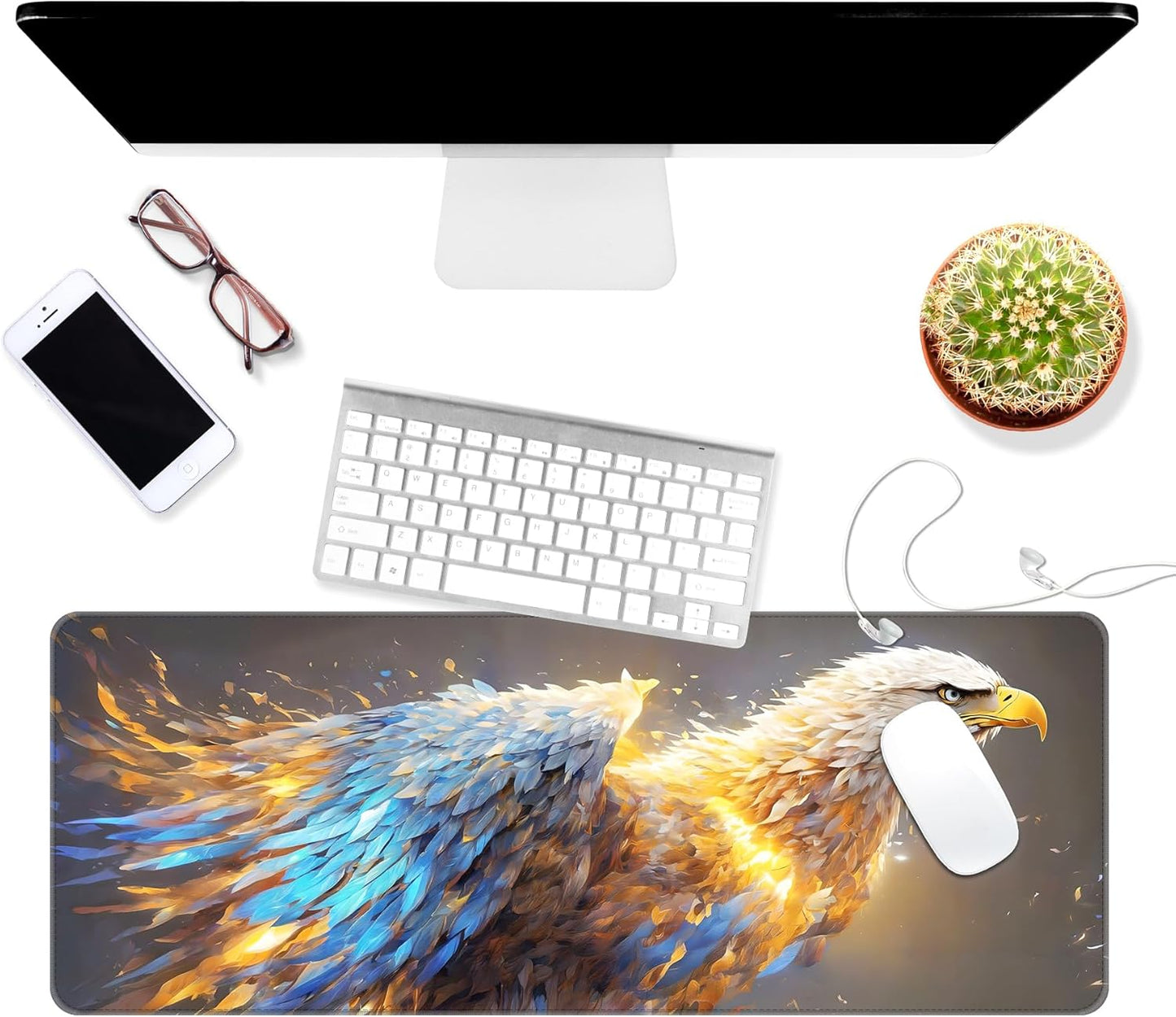 Dynippy Thin Extended Gaming Mouse Pad （31.5 * 11.8 * 0.08 inch） with Stitched Edges Large Mousepad Long XXL Keyboard and Mouse pad Desk Mat for Gaming Office & Home - Golden Eagle Soars
