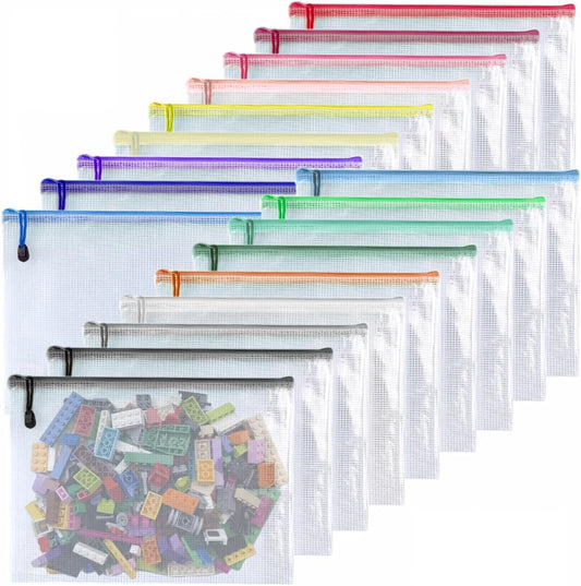 Oaimyy-18 Pcs, Large Mesh Zipper Pouch Document Folders Bag Plastic Zip File Folders for Office Supplies,Travel,Puzzles Games Organizing Storage,Classroom Board Game Organization (9 * 12, inches)
