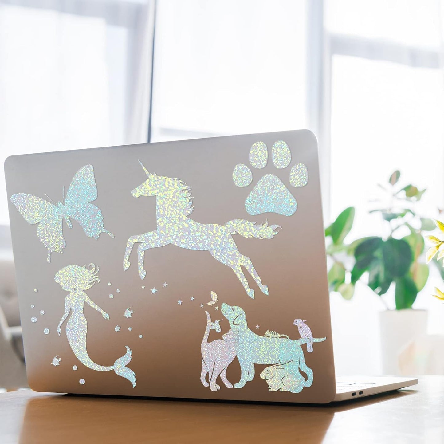 Nezyo 60 Sheets Holographic Laminate Sheets Clear Glitter A4 Size Vinyl Sticker Paper Holographic Overlay Self Adhesive Waterproof Transparent Film, 11.7 x 8.3 Inch (Little Dot)