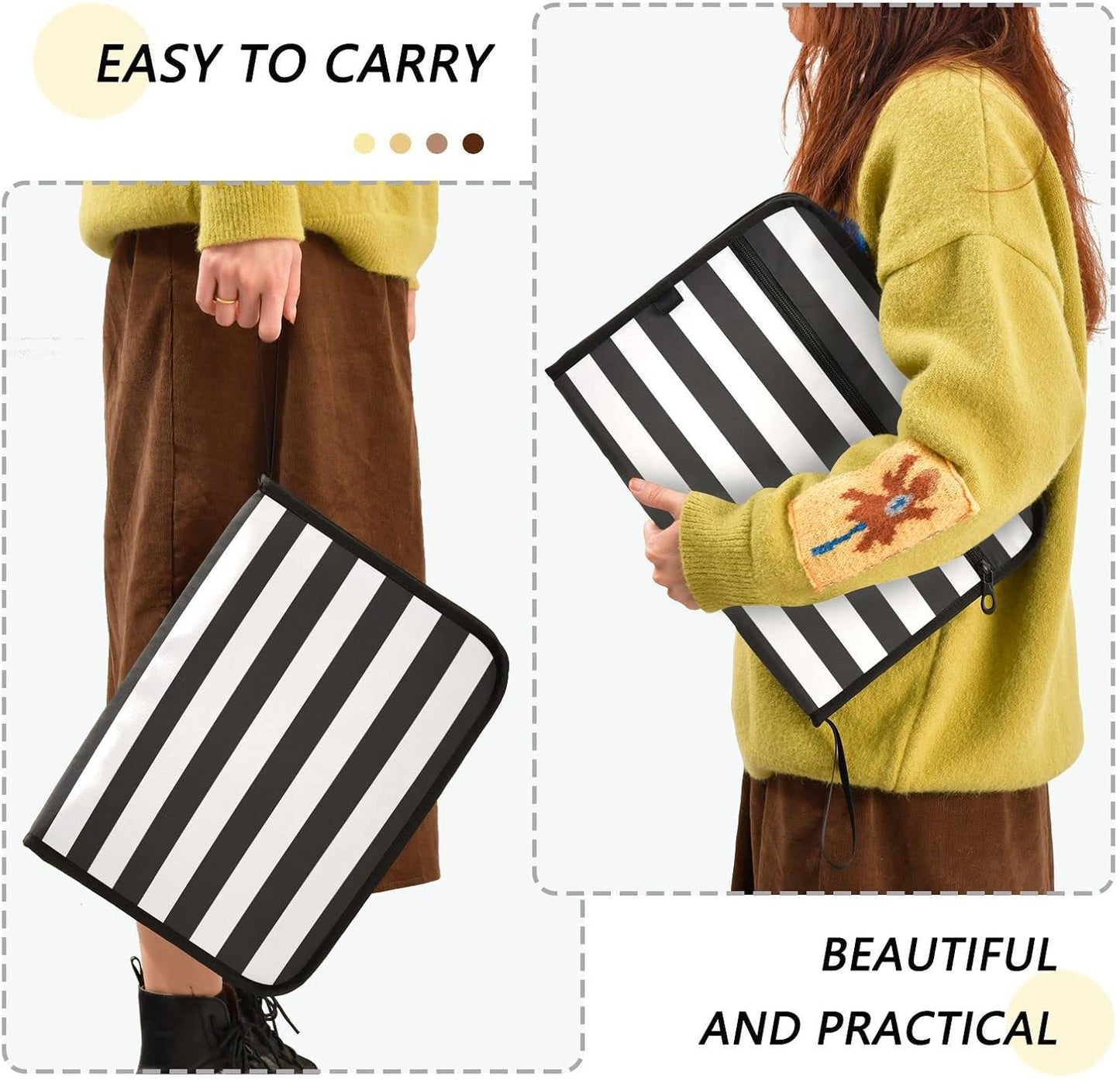 Gredecor Black and White Striped Expanding File Folder 13 Pockets Expandable Filing Folders Accordion Document Files Organizer for A4 Letter Size Paper