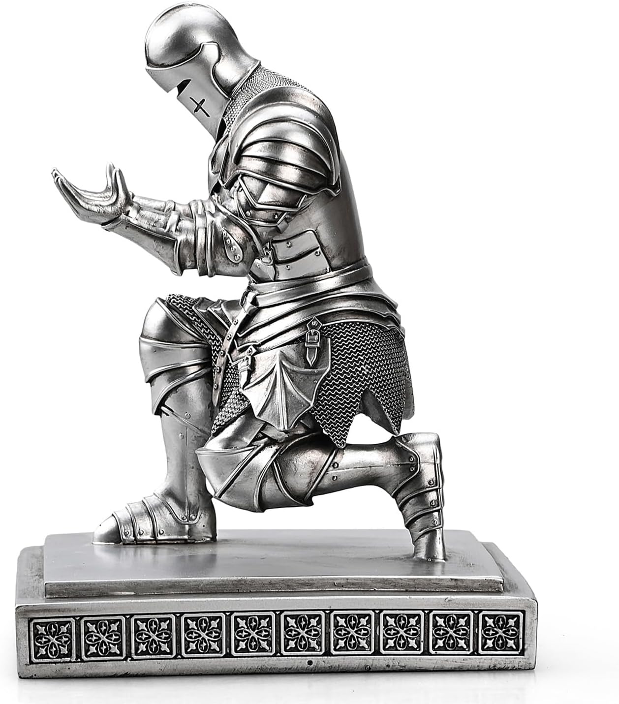 Medieval Armored Warrior Knight Pen Holder Desk Organizers and Accessories Resin Pencil Holder Paperweight as Gift with a Cool Letter Opener for Desk (Silver)