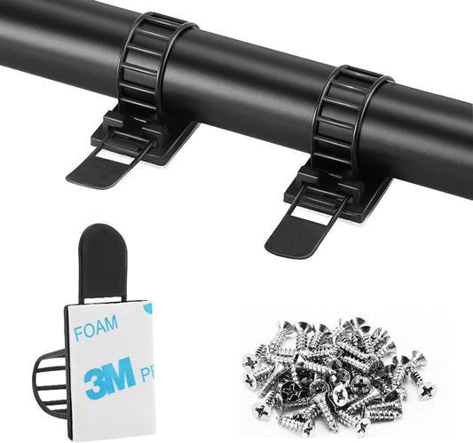 Adhesive Cable Management Clips, 50Pcs Adjustable Nylon Cable Strap Ties Wire Clips Clamps Organizer with Strong Adhesive Tape, Extra Screw & Hole for Strong Fixation Home Office - 3.55 Inch Black