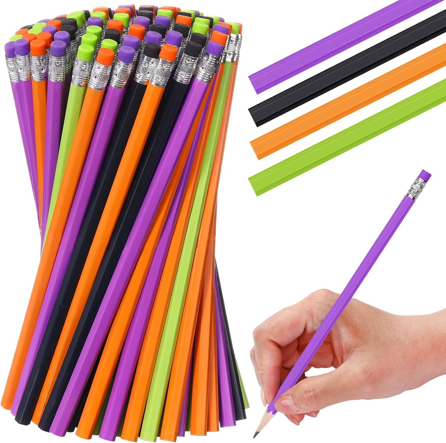 TecUnite 120 Pcs #2 HB Pencils with Eraser No 2 Unsharpened Wooden Hexagonal Pencils for Adults Gifts for School Exam art Learning Office Sketching(Orange Purple Black Green)