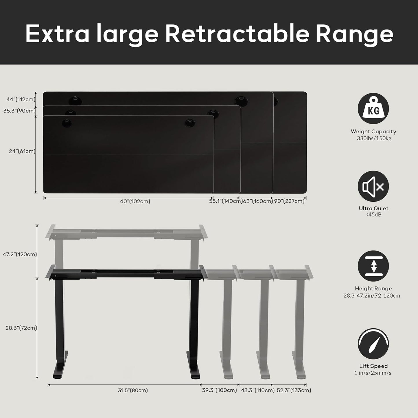 Dual Motor Electric Standing Desk Frame,Height Adjustable Desk Legs with 330 lbs Capacity,Ergonomic Sit Stand Up Base Workstation for Home Office,Black Frame Only
