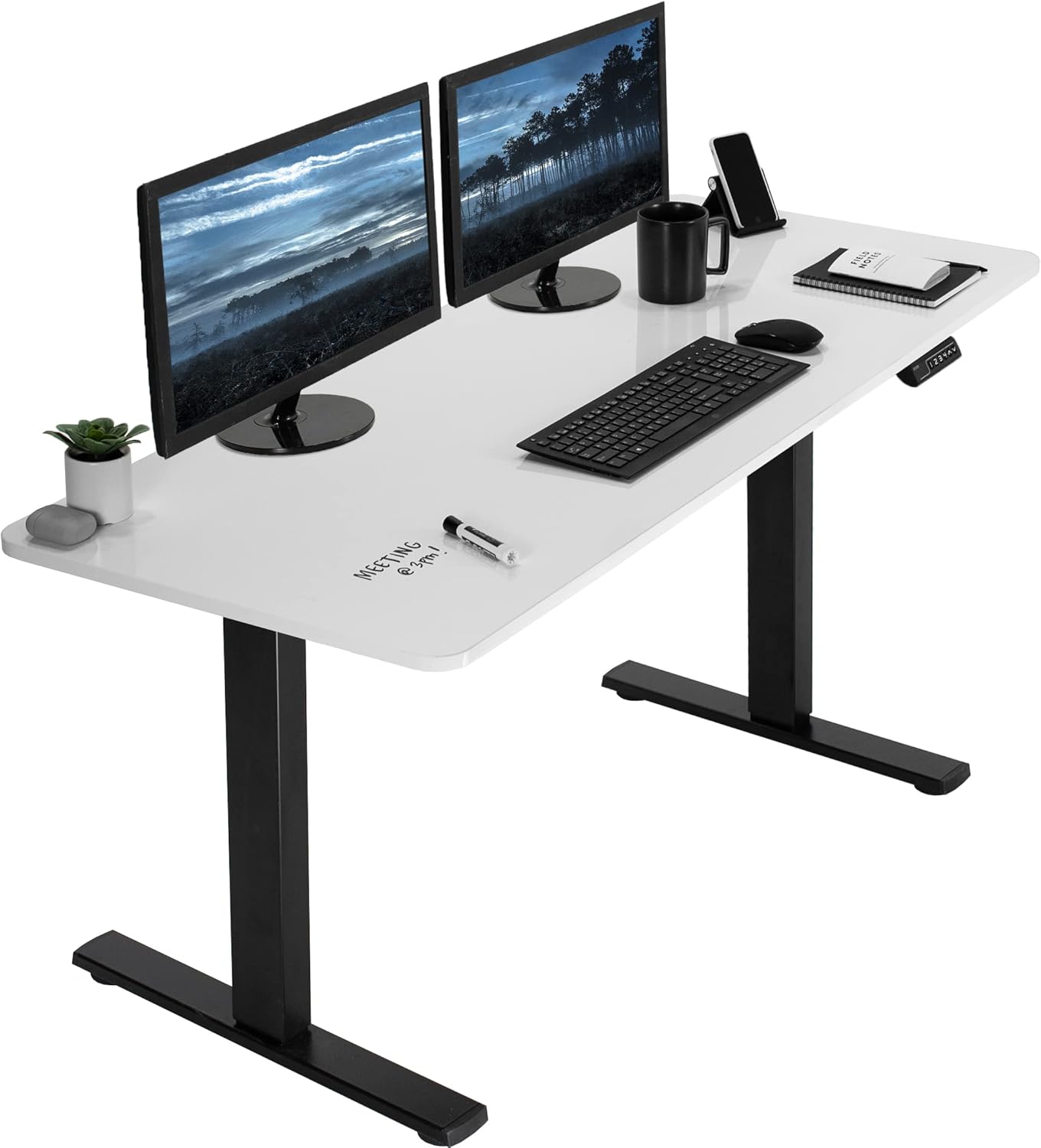 VIVO Electric Dry Erase 60 x 24 in Standing Desk, Memory Height Adjustment, 1B Series, Whiteboard Top Black Frame, DESK-KIT-1B6WE