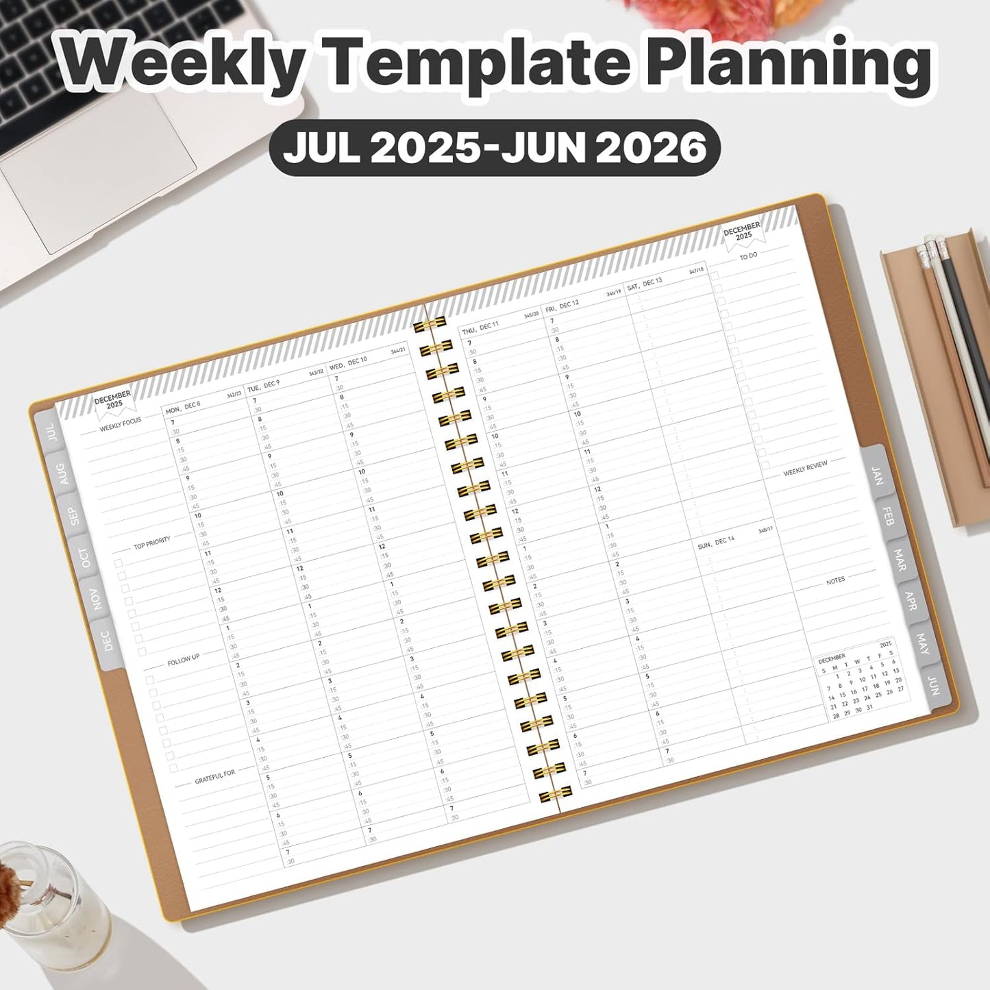 GETINK Appointment Book 2025-2026 Weekly Daily Hourly Planner 8.5"x11" Spiral Bound, Jul. 2025 - Jun. 2026, Laredule Appointment Planner 2025 with 15-Minute Increments, Flexible Cover, Purple