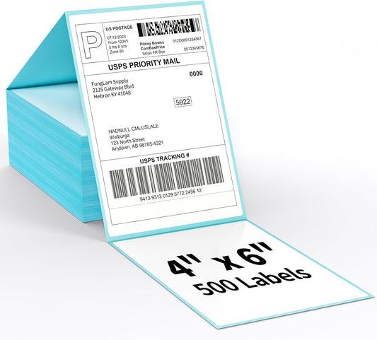 FungLam Direct Thermal Shipping Labels - Pack of 500 4x6 Thermal Labels Fanfold - Perforated and Strong Adhesive