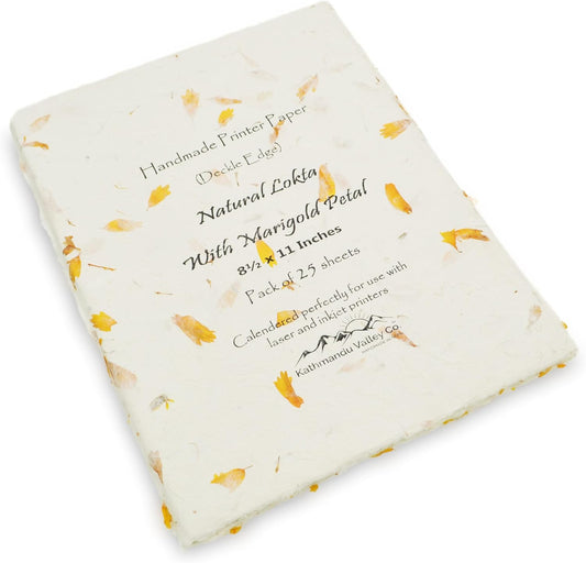 Handmade Lokta Laser and Inkjet Printer Paper with Deckle Edge 8.5x11 Inch Vintage Decorative Specialty Printing Paper (25 Sheets, Marigold)