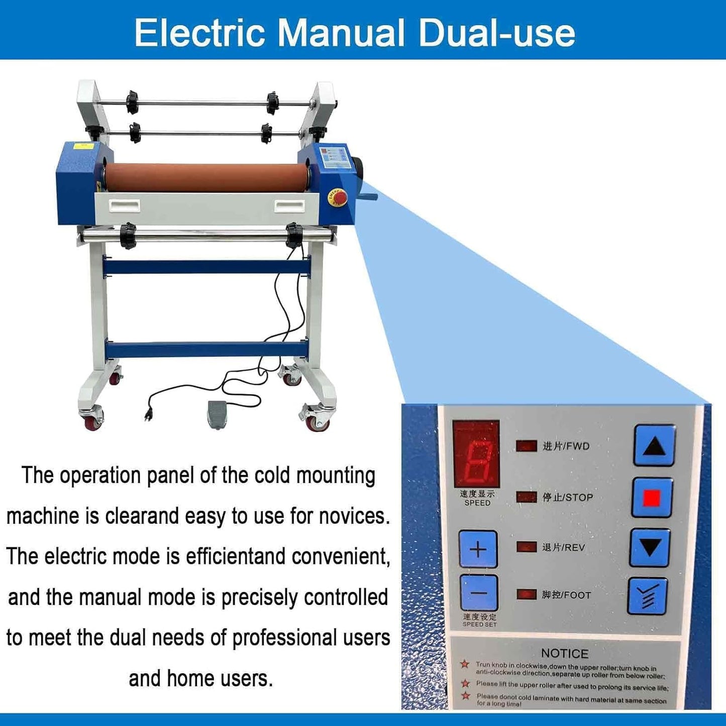 25in(635mm) 110V Semi-auto Cold Laminating Machine with Soft Rubber Roller, Electric/Manual, Adjustable Speed Laminator with Foot Pedal, 1" Maximum Laminating Thickness