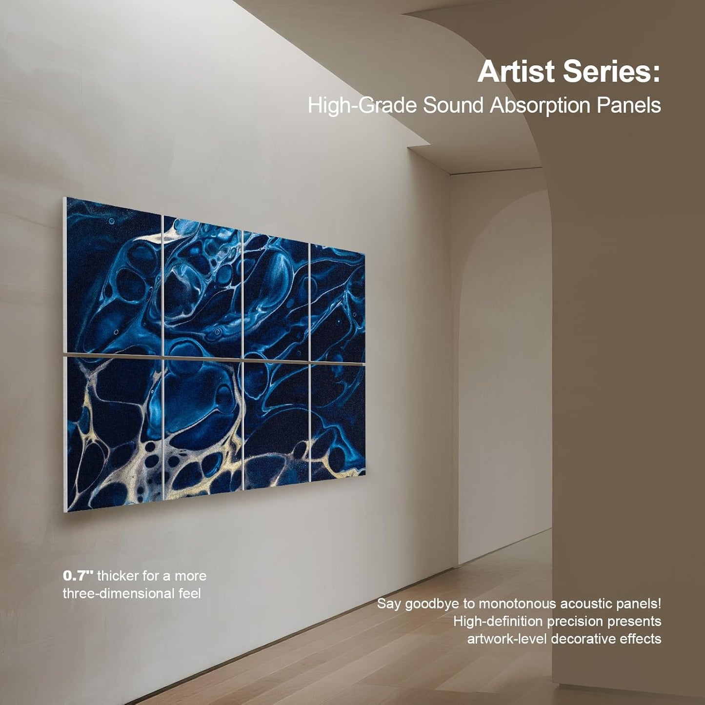 UMIACOUSTICS 8 Pcs 0.7Inch Thick Art Acoustic Panels, Total 47.2” x 31.5” Decorative Sound Absorbing Art Panels, Acoustical Wall Panels for Home, Office, Hotel, Blue-Reflect-Water