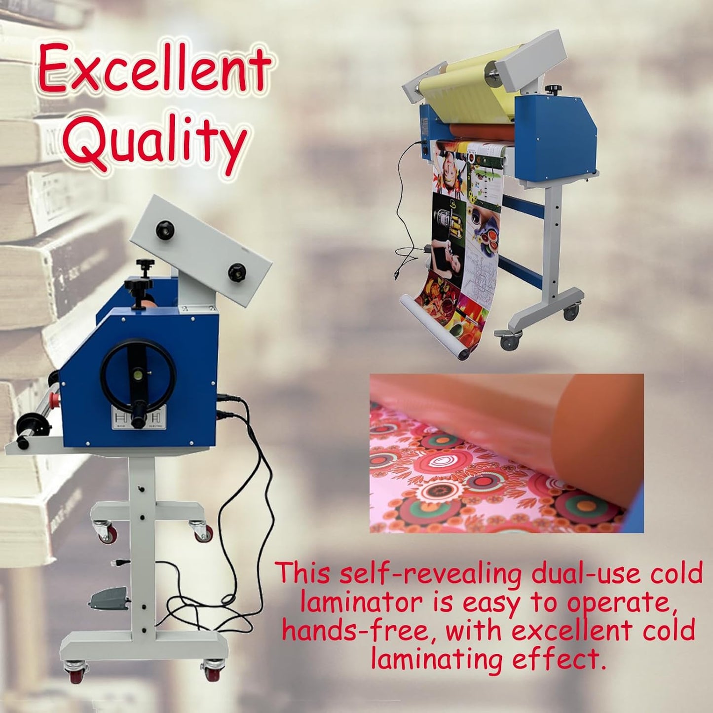 51" Professional Cold Laminating Machine with Self-Removing Film Function Dual Mode Electric/Manual Operation 110V Wide Format Laminator for Posters, Banners, Decals