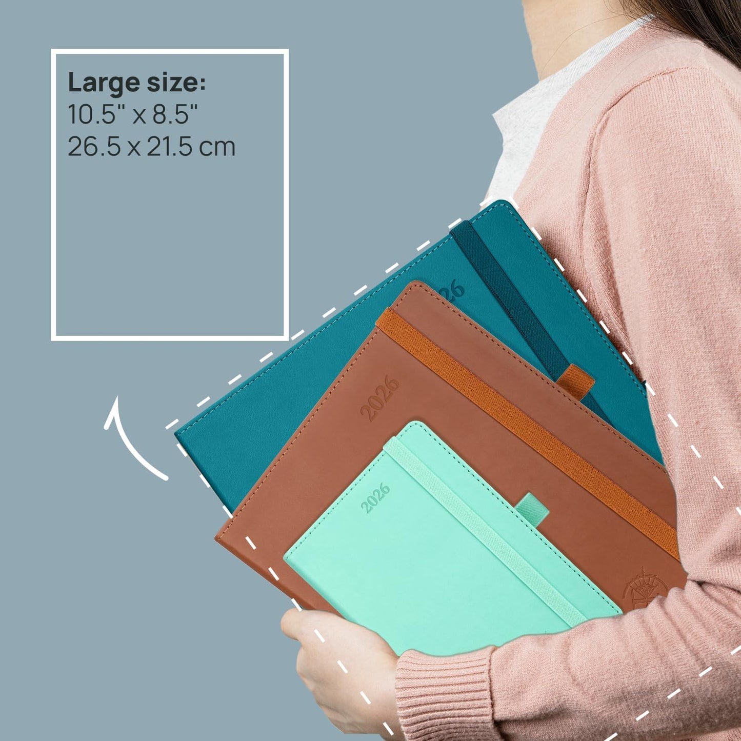 POPRUN 2026 Planner (Large - 8.5'' x 10.5'') - 2026 Weekly Calendar (Jan. 2026 - Dec. 2026) with Hourly Time Slots, Weekly/Monthly Appointment Book for Time Management - Leather Soft Cover - Pink