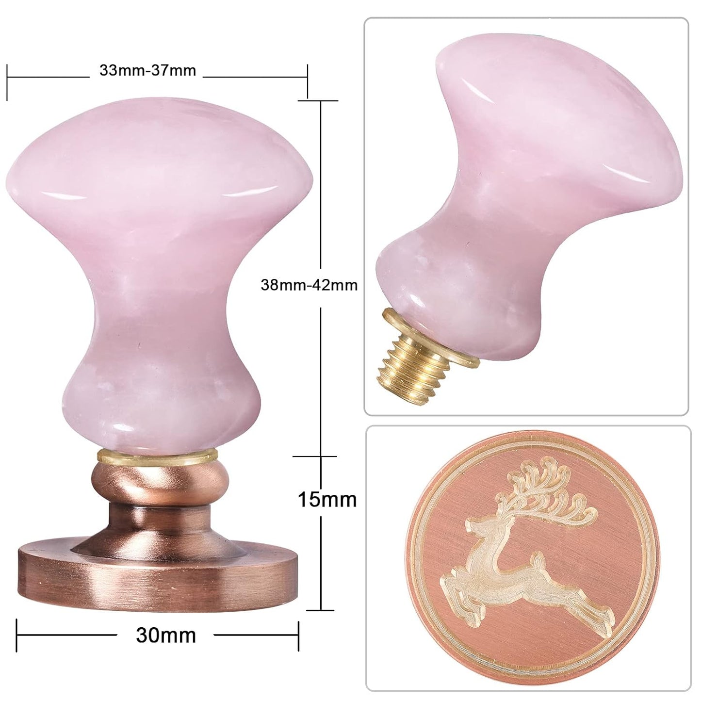 Rockcloud Wax Seal Stamps, 4 Pieces Copper Seals with Rose Quartz Handle, Christmas Theme, Pink