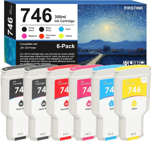 High Capacity 746 Ink Cartridges Set P2V78A P2V79A P2V80A P2V81A P2V82A P2V83A Ink Cartridge Compatible for DesignJet Z9+ Z6 Printers(6 Pack)