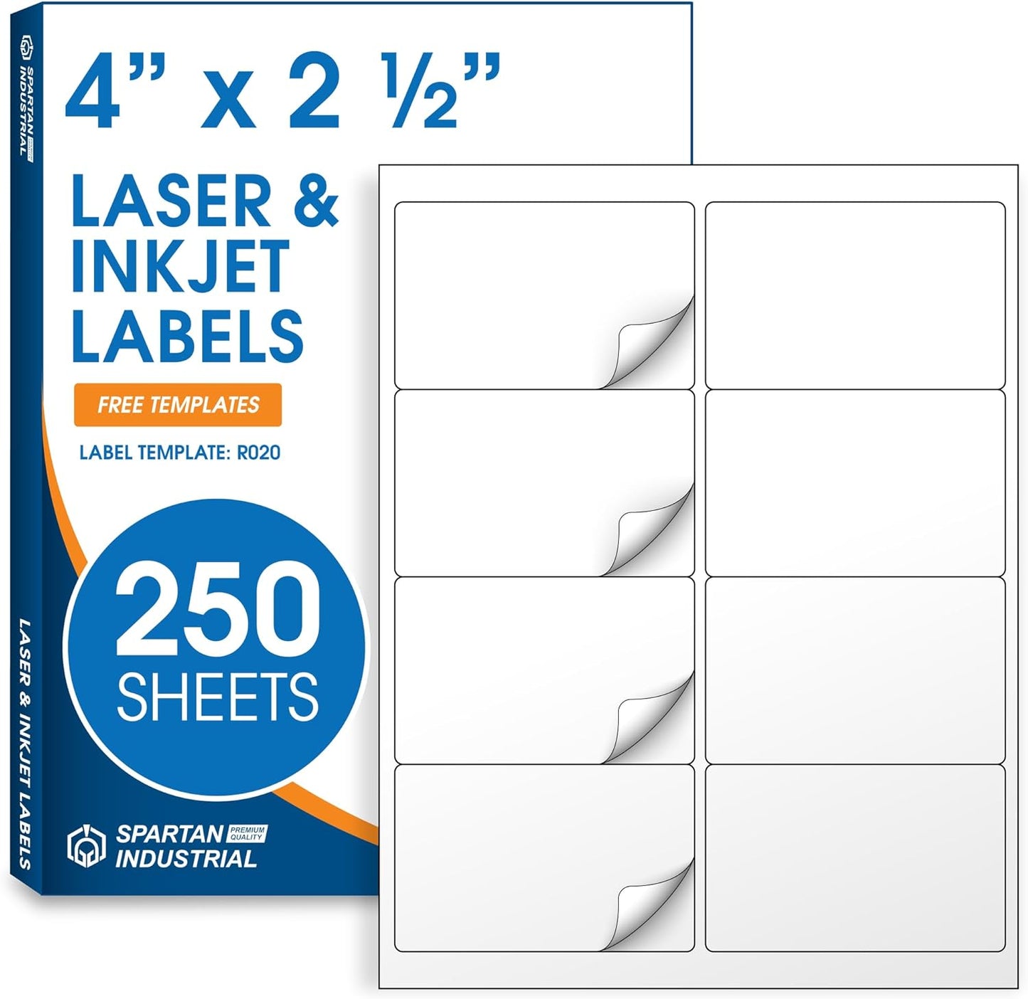 4" X 2 1/2" Printable Shipping Address Labels Compatible with Inkjet and Laser Printers - 250 Sheets, 2000 Total Matte White Paper Stickers for Mailing Packages and Envelopes - Spartan Industrial
