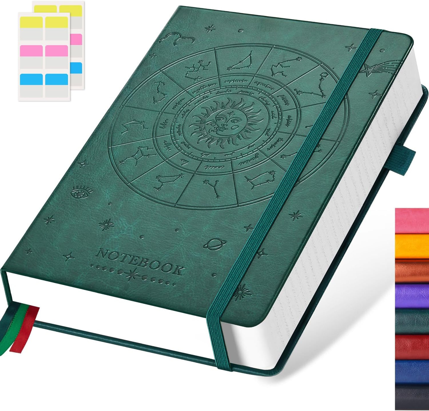 Hardcover Notebook Journal, A5 Lined Daily Journal College Ruled Notebook for Women Men, 320 Pages Thick Writing Journal Notebook for School Work, Dark Green Leather Notebook, 5.7'' X 8.4''