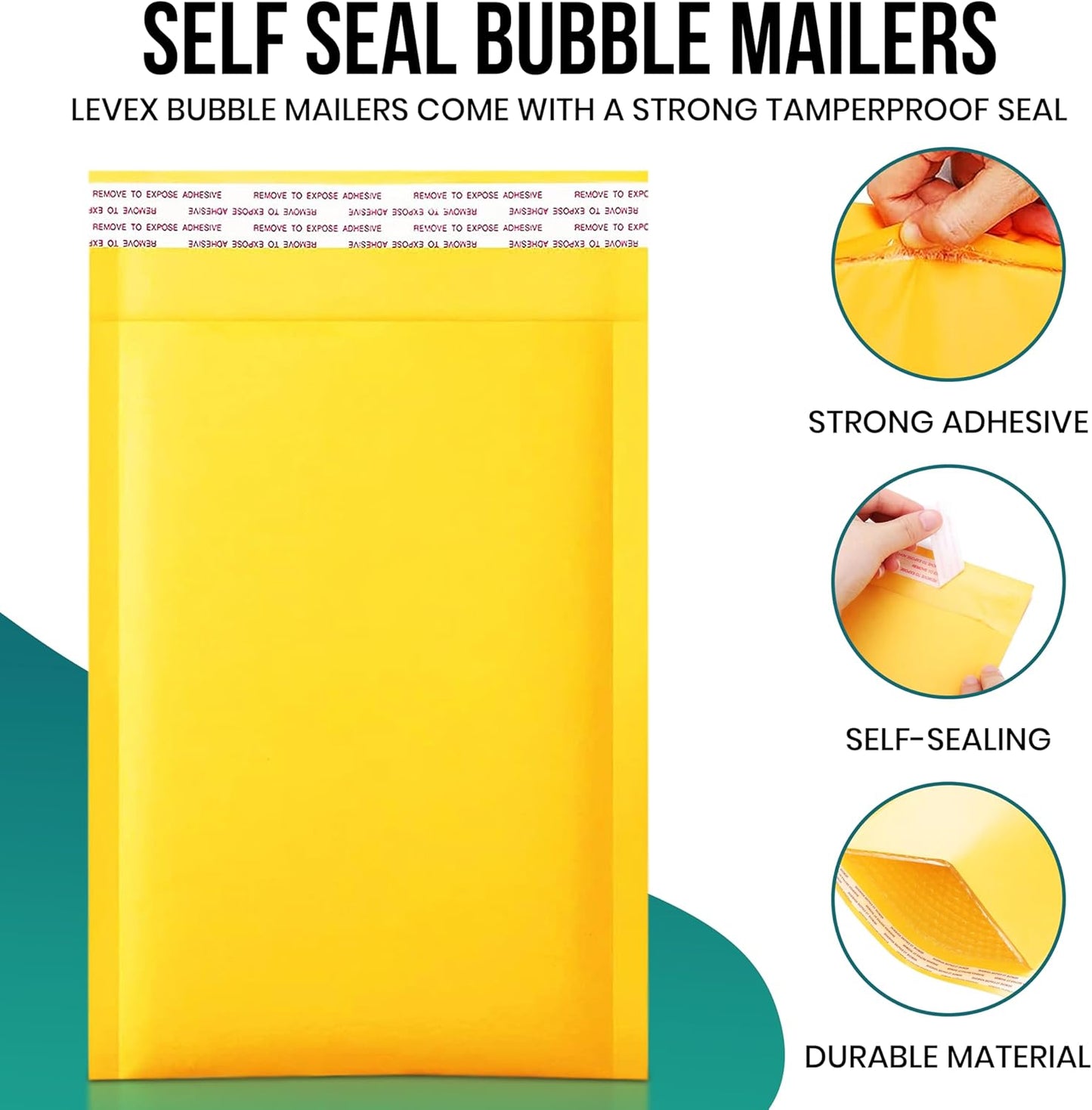 Levex - #0000 4" x 6" [50 Pack) Kraft Bubble Mailers, Padded Envelope Mailers, Packing Envelope & Mailing Bags for Shipping