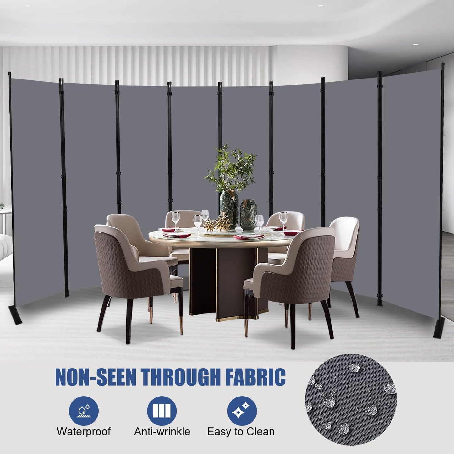 Room Divider and Folding Privacy Screens， 8 Panel Wide Room Divider Wall Screen for Room Separtition, Partition Room Dividers Fabric Panel Wall Dividers Freestanding for Office, Bedroom, Studio Dorm