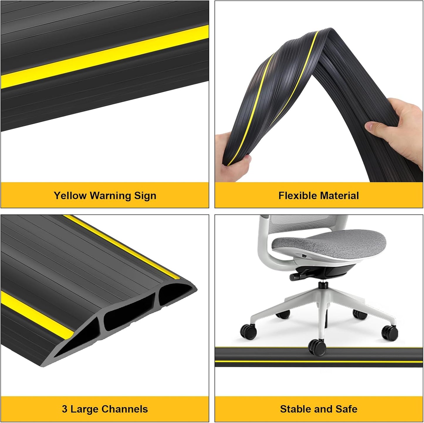 10 Ft Heavy Duty Floor Cord Cover Cable Protector, 3 Channels Protect Cords and Prevent a Trip Hazard— Conceal Wires at Home, Office, Warehouse, Workshop, Concerts