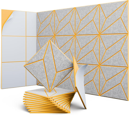 12 Pack 12" X 12" X 0.47" Acoustic Panels for Wall Sound Absorbing, Dual-Color P-Stripes Square Self-Adhesive Sound Panels, High Density Suitable for Multiple Scenarios(Orange+SilverGray)