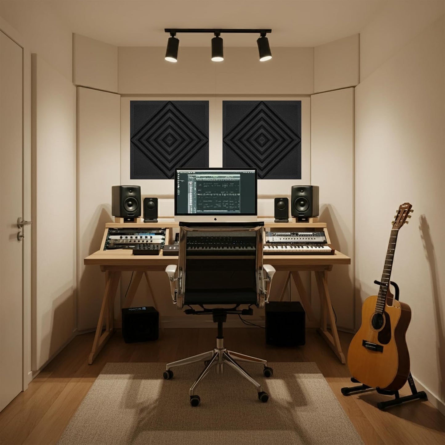 12 Pack Sound Proof Foam Panels for Walls, 12x12x2 Inches Half-Slash Style Acoustic Panels for Home Studio Acoustic Treatment (Black)