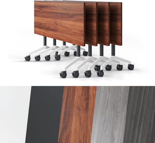 Conference Room Table, Folding Conference Tables,Thicken Grey Tabletop,Flip Top Wooden Seminar Meeting Room Table for Conference Room Offices (4, Walnut, 55.1”)