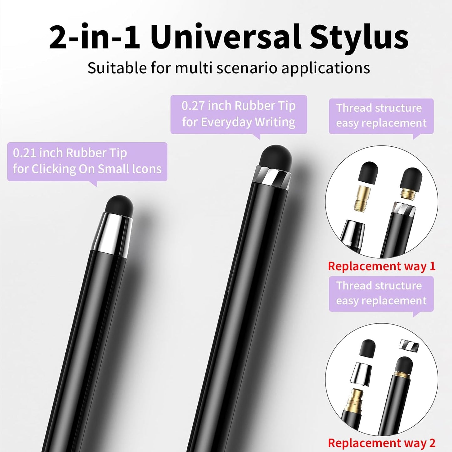 10 PCS Stylus,Stylus Pen for Touchscreen,Stylus 2-in-1 High Sensitivity & Precision Suitable for Touch Screens of iPhone/ipad/Android Tablets(10 Stylus Pen Purple/Black + 20 Tips)