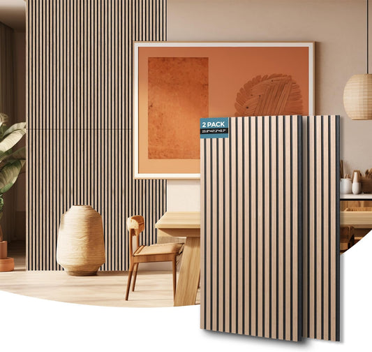 AKUMAX Sound Proof Foam Panels for Walls-Wood Wall Slat Acoustic Panels for Wall and Ceiling-96x24Inches 2 Soundproof Solar Panels,3D Wall Panels for Home Decor (Walnut)