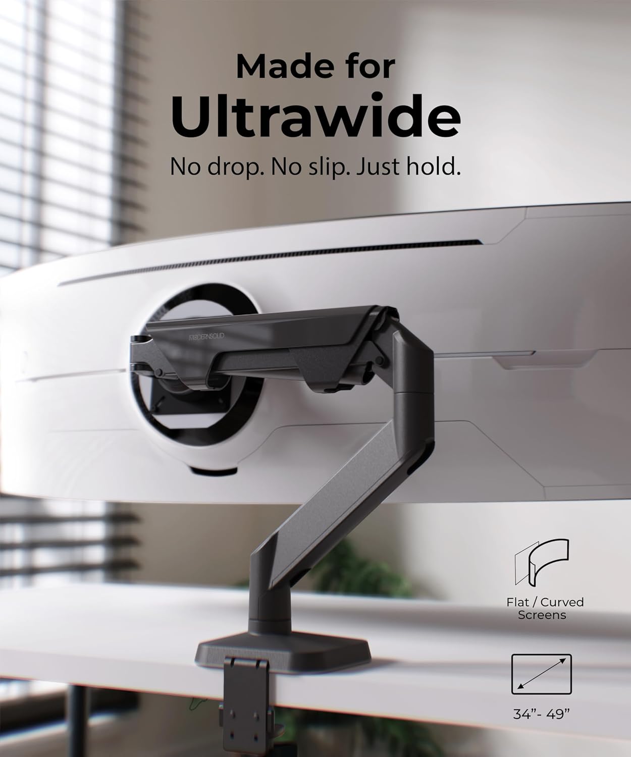 Heavy Duty Monitor Arm Desk Mount for 34 to 49 inch Ultrawide Curved Flat Monitors, Supports 14 to 38 lbs, Smooth Gas Spring Movement, VESA 75x75/100x100, Black, Classic
